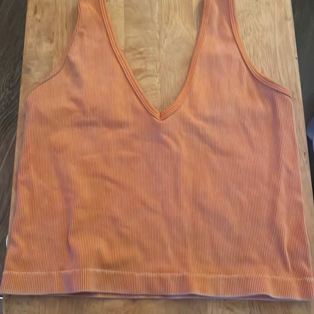 Orange v neck ribbed cropped tank